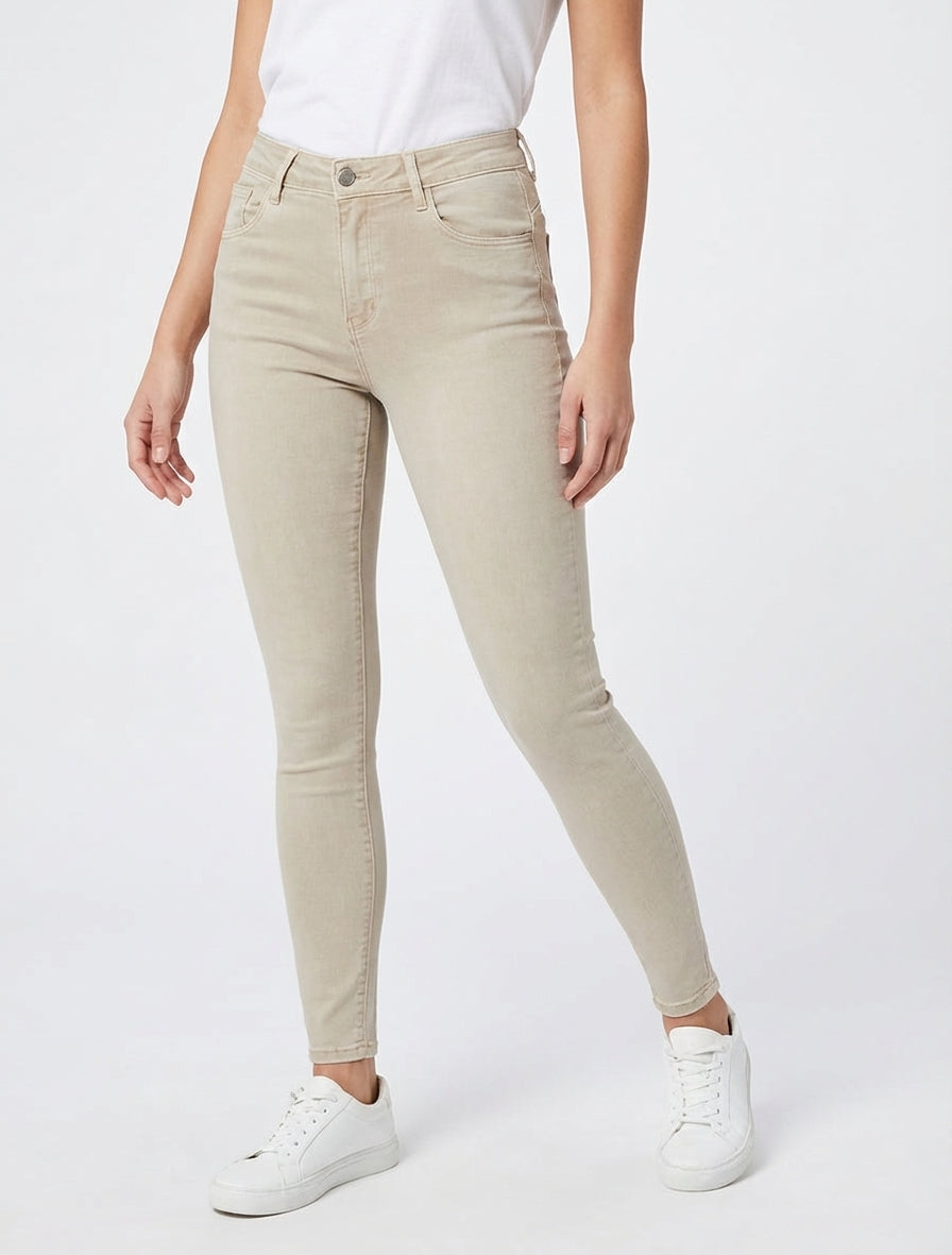 Effen skinny jeans met normale taille - Beige