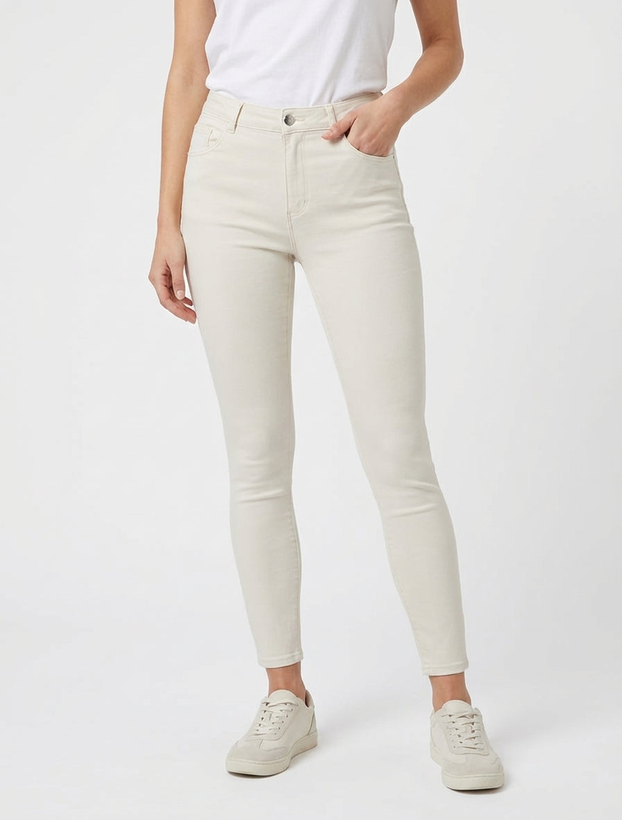 Effen skinny jeans met normale taille - Lichtbeige