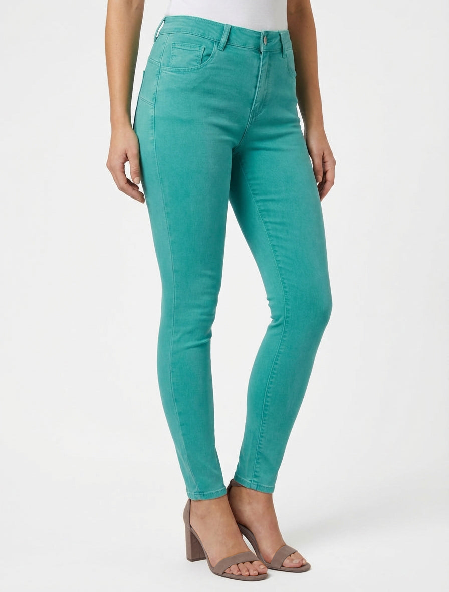 Effen skinny jeans met normale taille - Turkoois