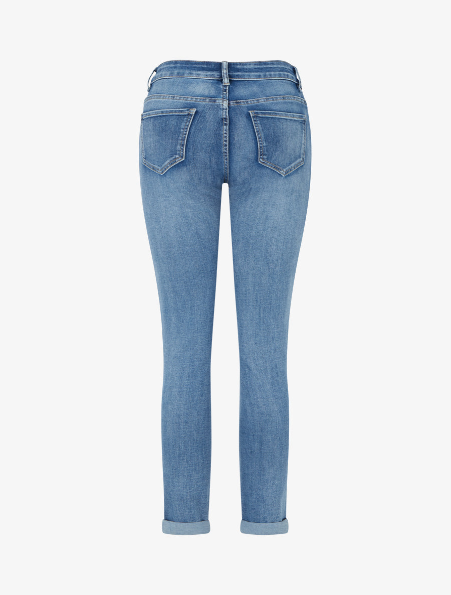 Skinny jeans met sierlijke zoom en riem - Blauw