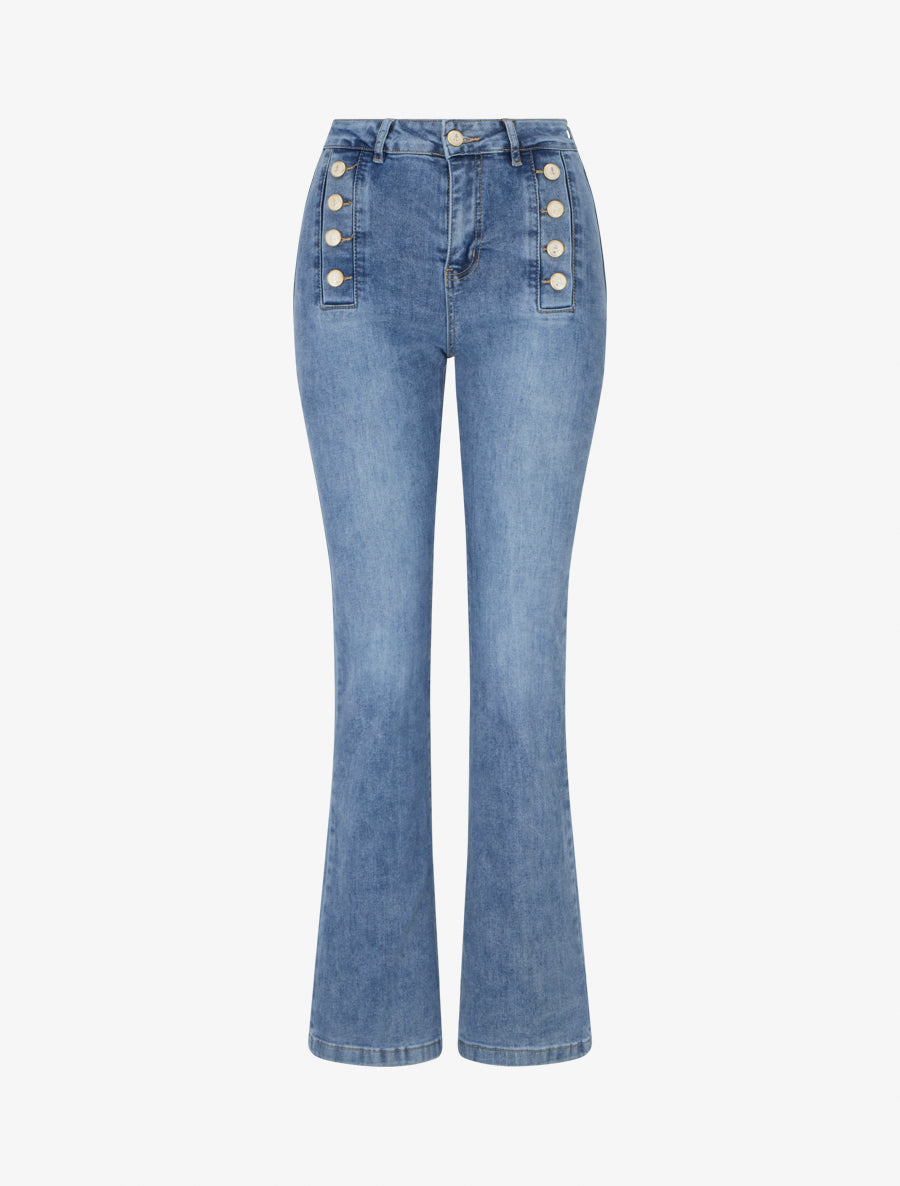 Jean droit taille standard boutonnée - Bleu - 1