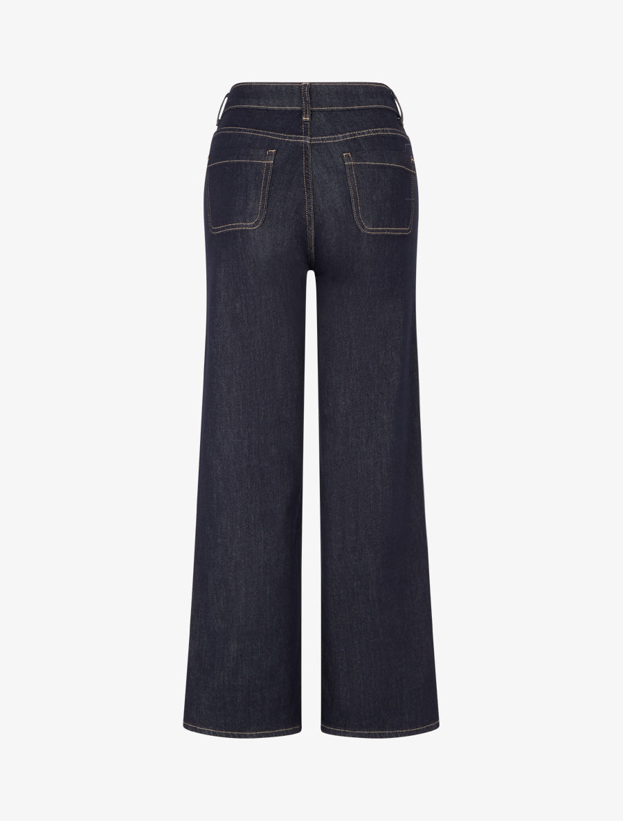 Jean wide leg à boutons décoratifs coupe droite - Bleu brut - 2