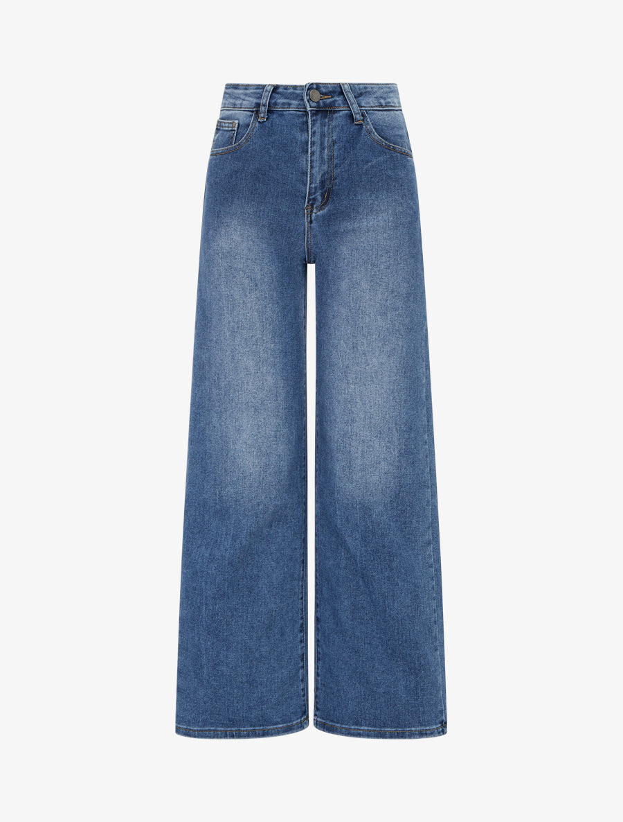 Jean wide leg délavé coupe droite - Bleu - 1