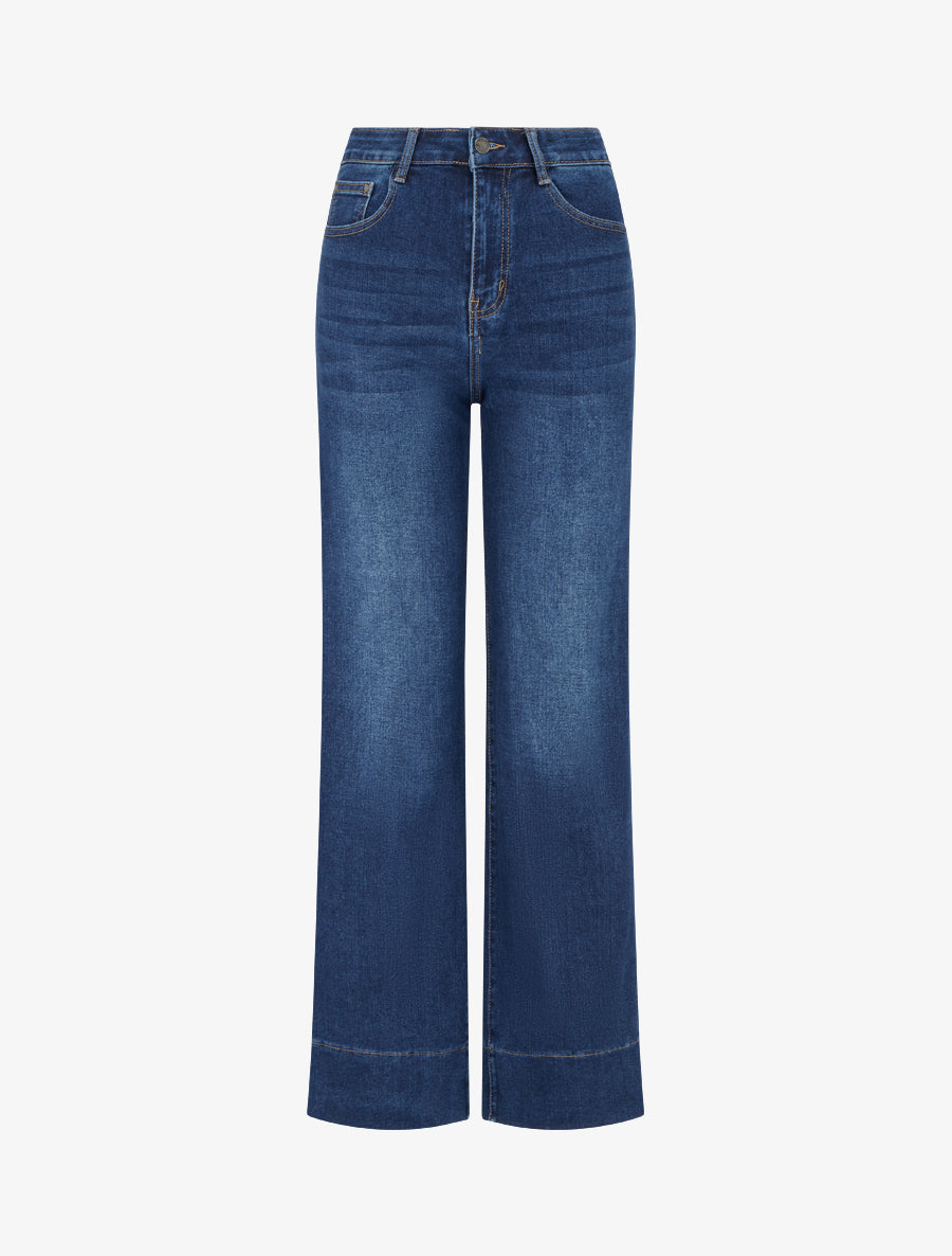 Jean coupe wide leg à taille haute - Bleu denim - 1