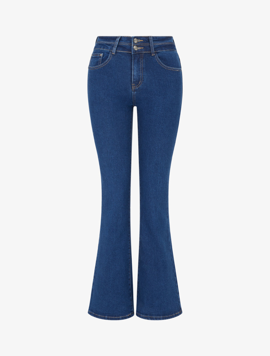 Jean flare taille haute - Bleu denim - 1