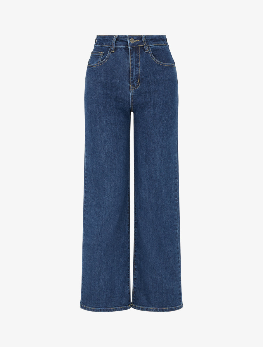 Jean taille haute coupe droite - Bleu denim - 1