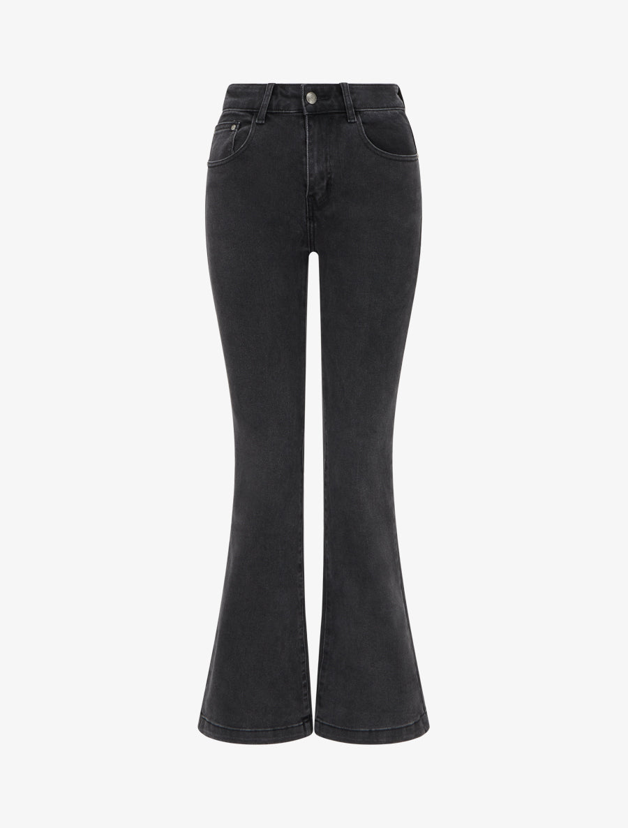 Jean taille haute coupe flare - Gris anthracite - 1