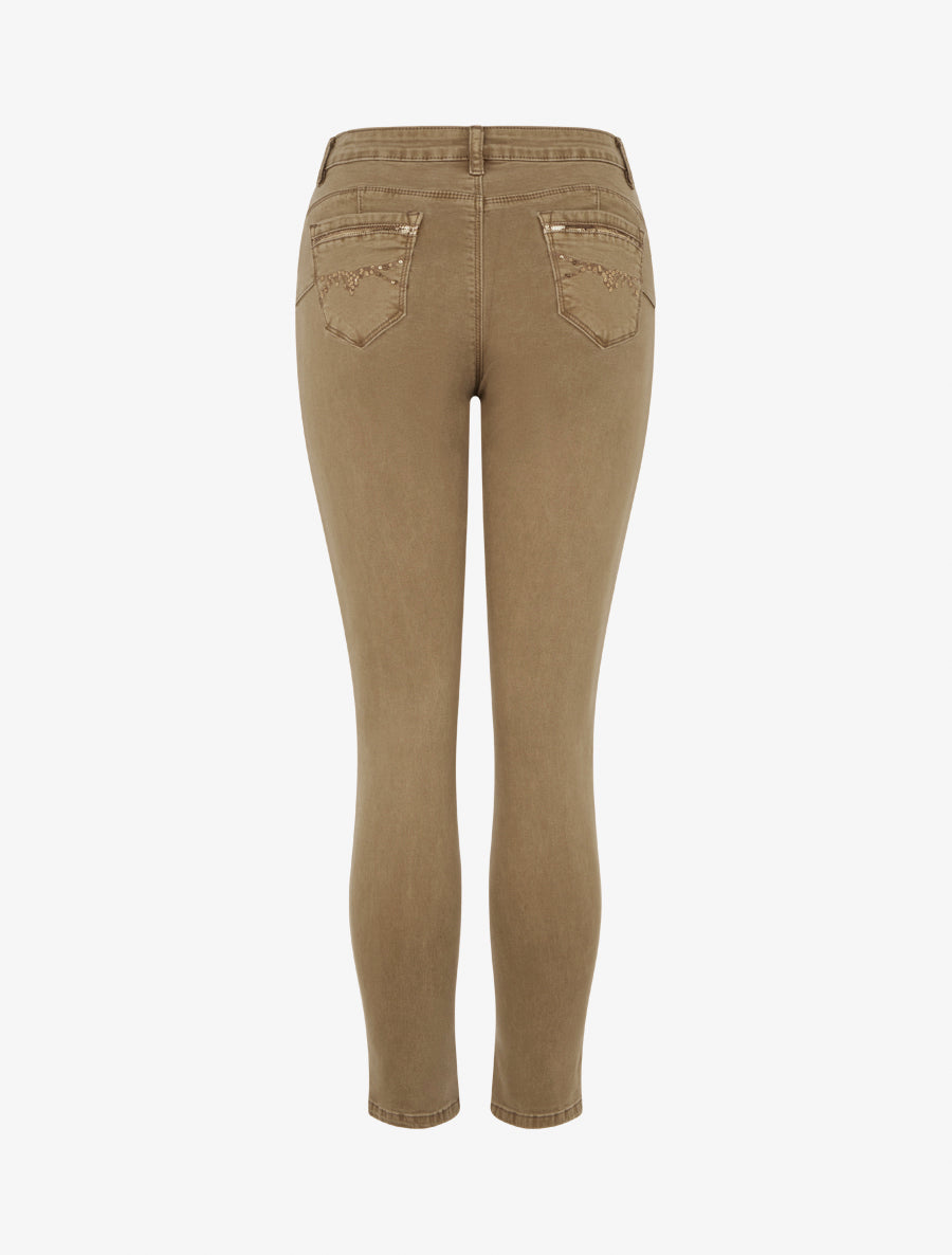 Jean skinny à poches à sequins - Marron clair - 2