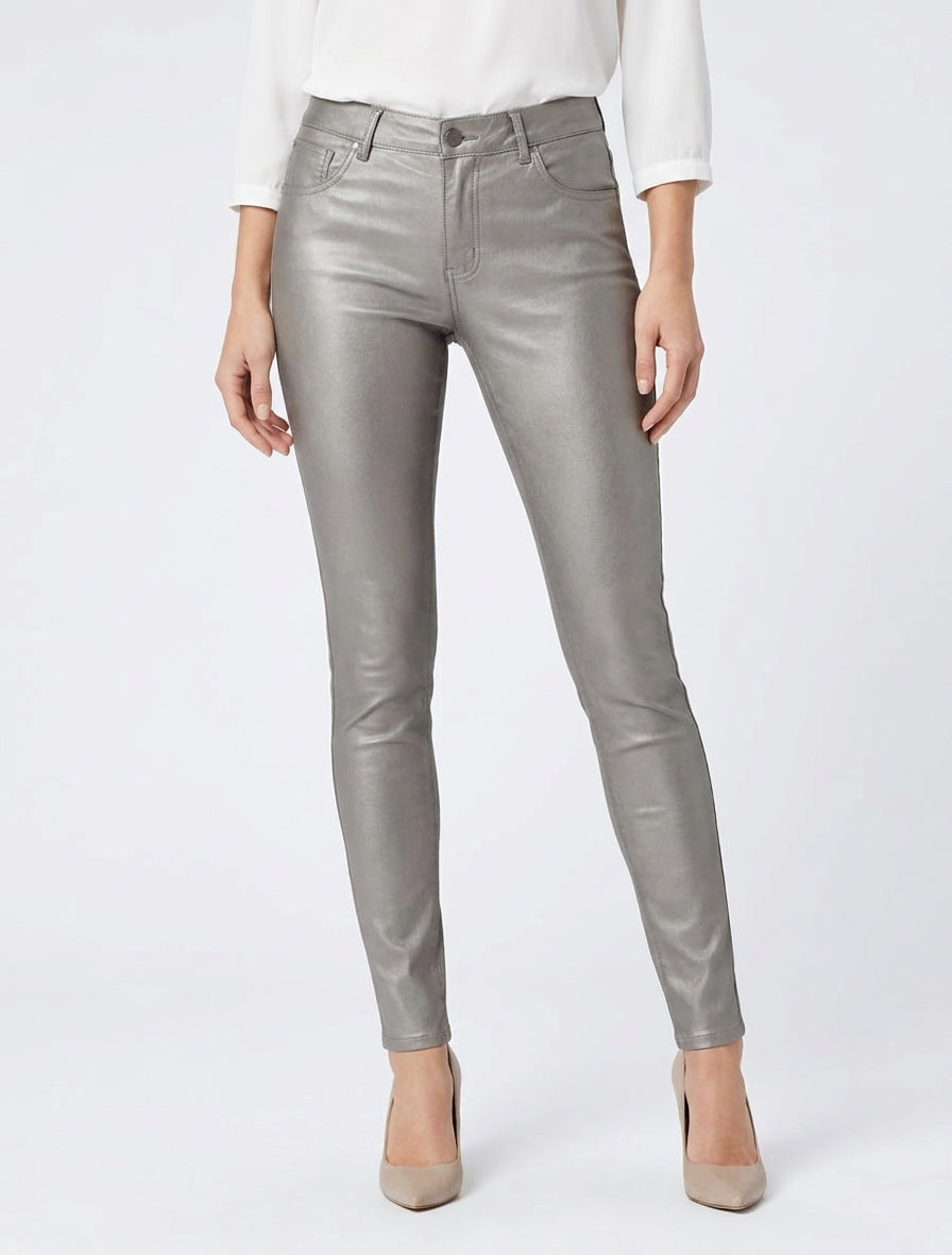 Slim fit broek in gecoat imitatieleer - Taupegrijs