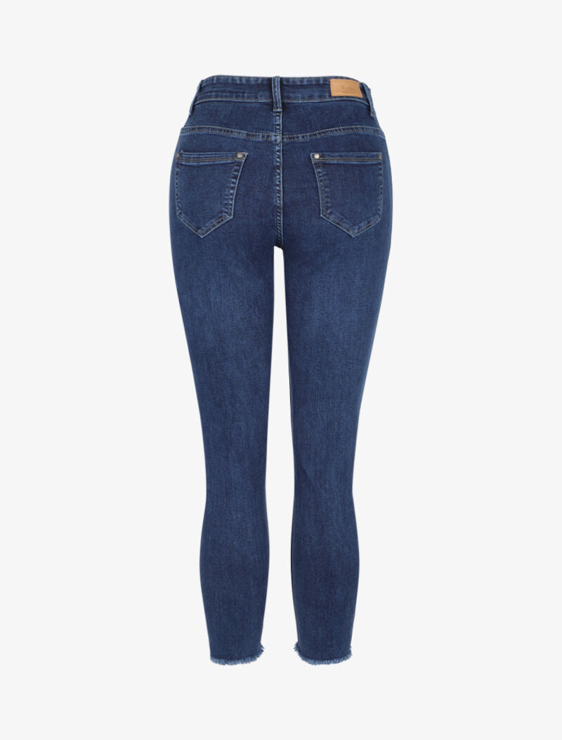 Jean slim 7/8 bords coupe franche à griffures - Bleu denim - 2