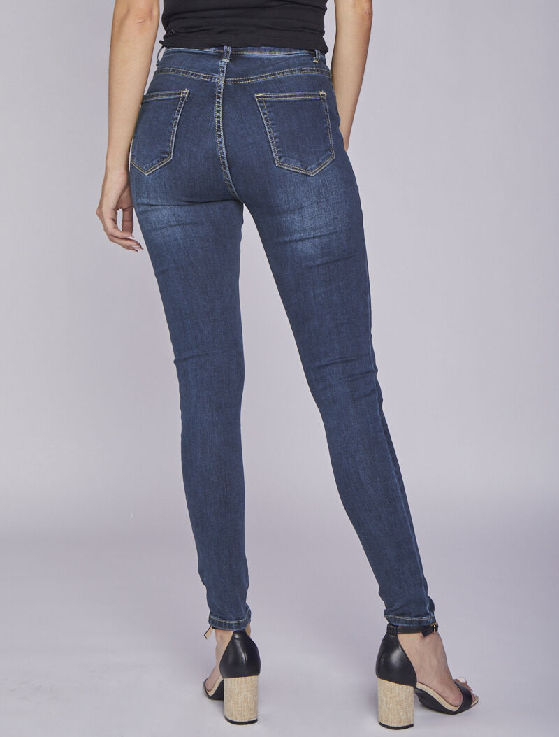 Jean skinny taille haute à boutons - Bleu denim - 2