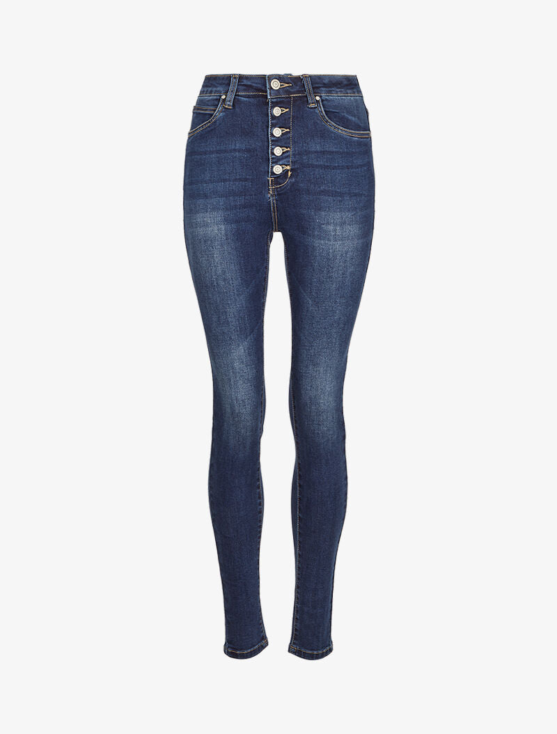 Jean skinny taille haute à boutons - Bleu denim - 3