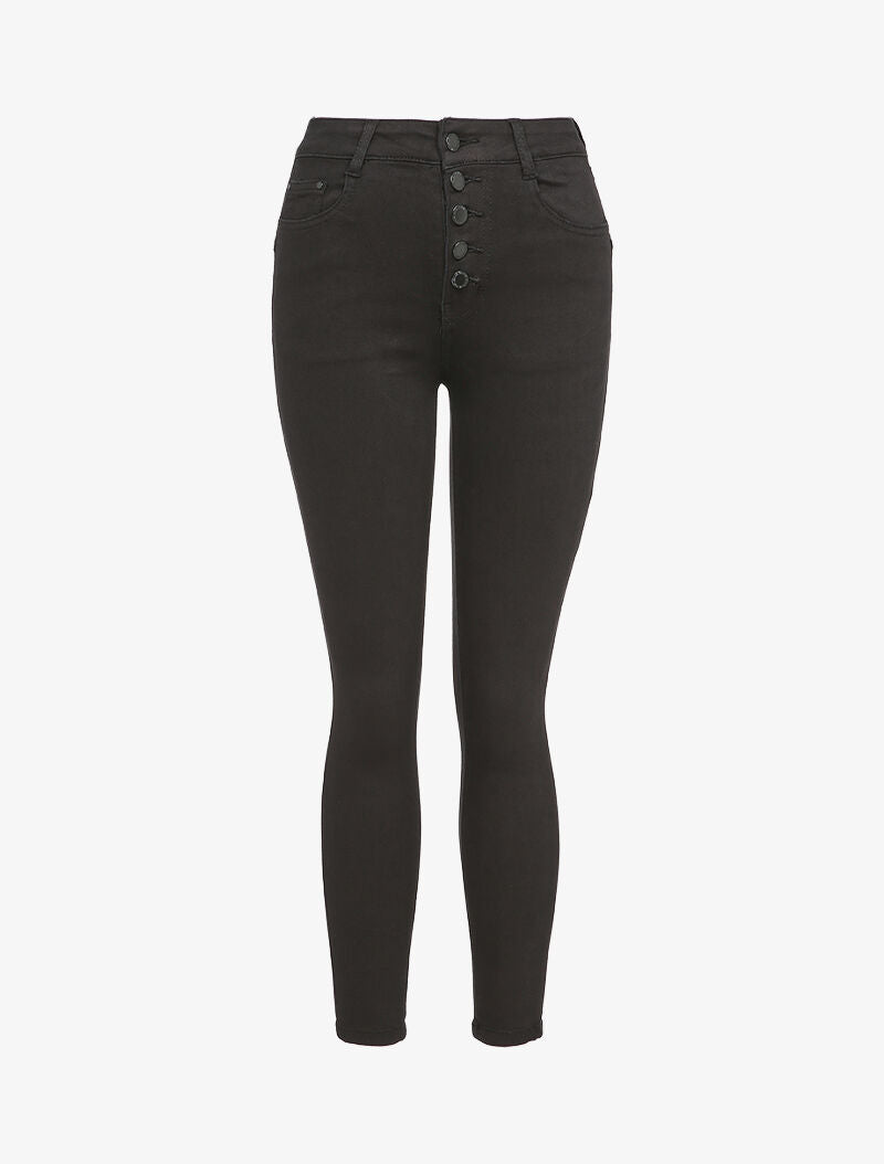 Jean skinny boutonné - Noir - 1
