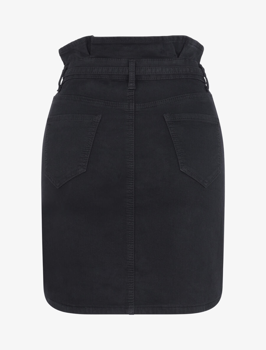 Jupe en jean à taille haute volantée - Noir - 2
