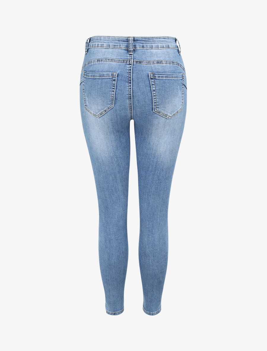 Jean push up skinny délavé et éraflé - Bleu denim - 2