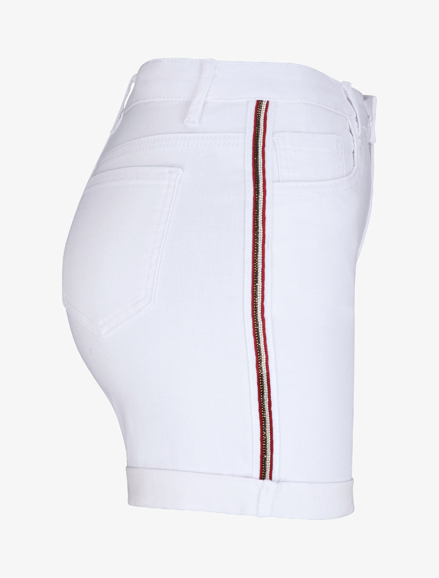 Short à revers et bandes strassées - Blanc - 3
