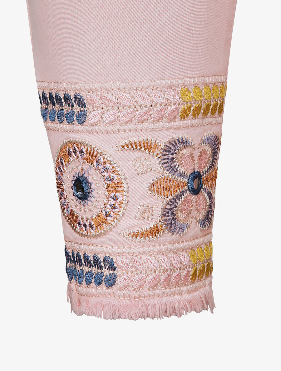 Jean 7/8 à bords coupe franche et ornés de broderies - Rose - 3