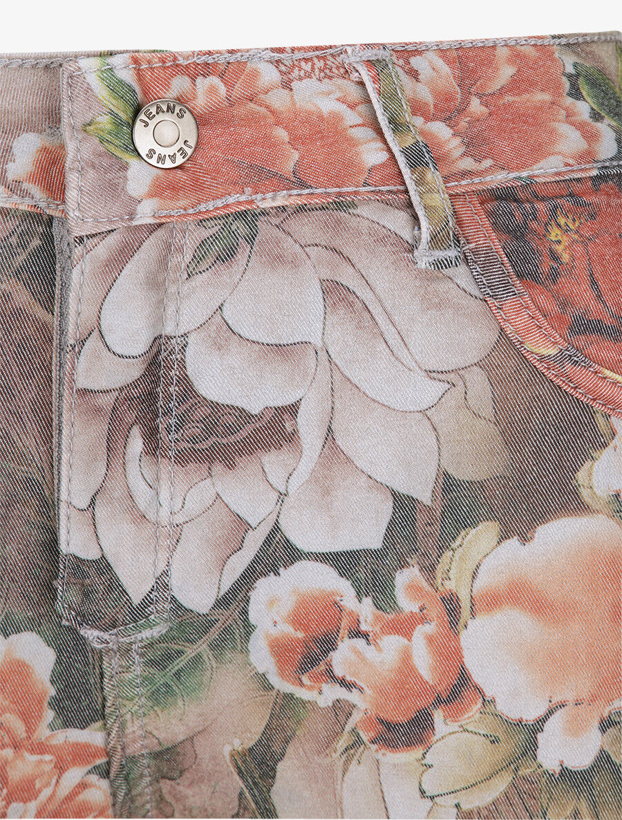 Jean réversible slim taille haute effet froissé imprimé fleuri - Gris clair - 5