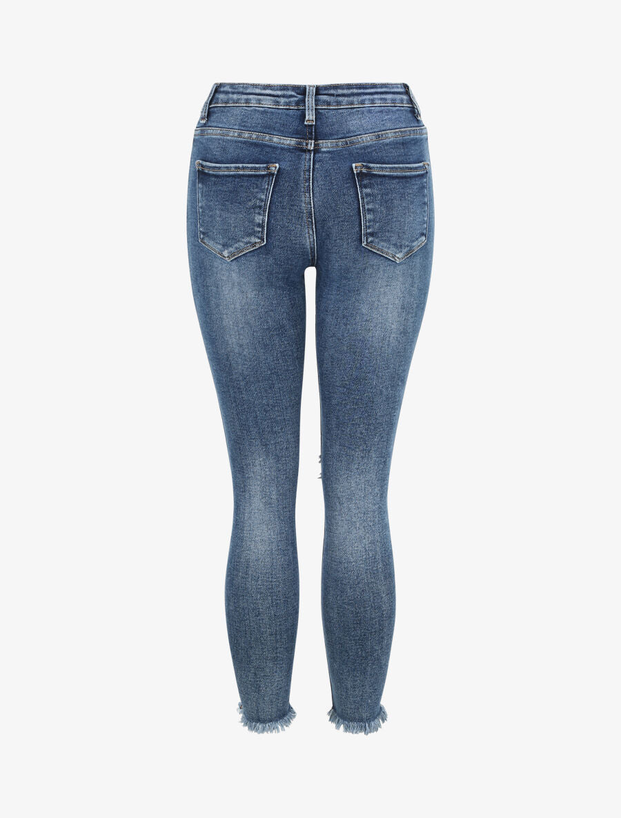 Jean skinny déchiré et à bords effilochés - Bleu denim - 2