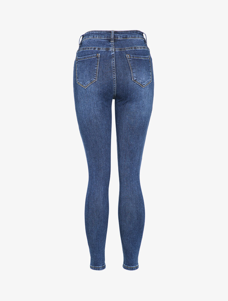 Jean skinny légèrement délavé à taille haute - Bleu - 2