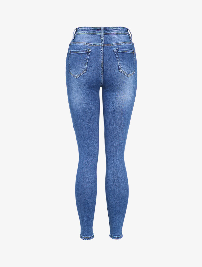 Jean skinny taille haute légèrement délavé - Bleu clair - 2