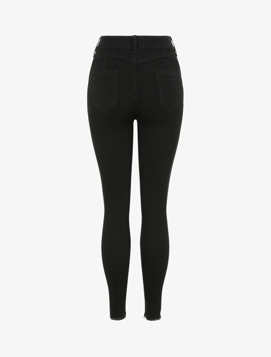 Jean skinny push up bords coupe franche - Noir - 4