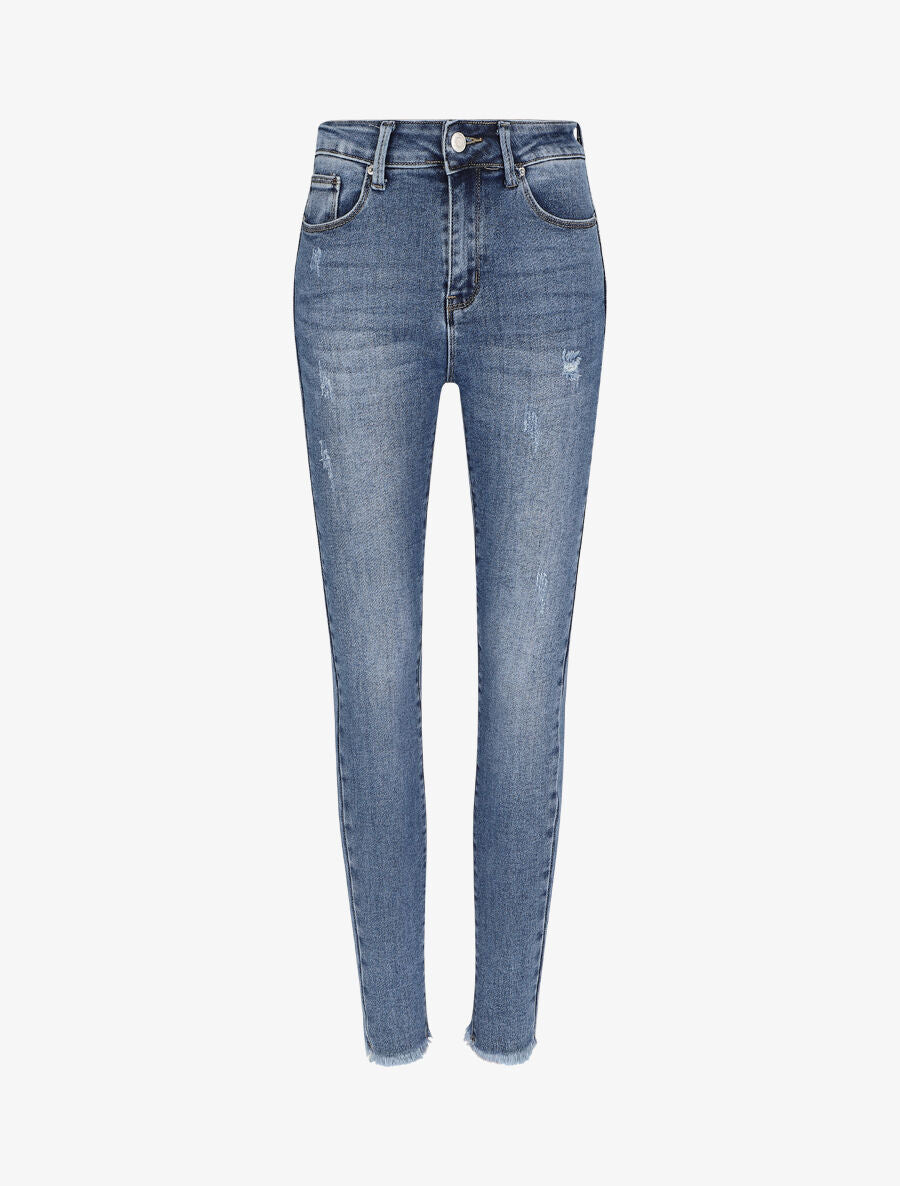 Jean skinny push up à éraflures - Bleu - 4