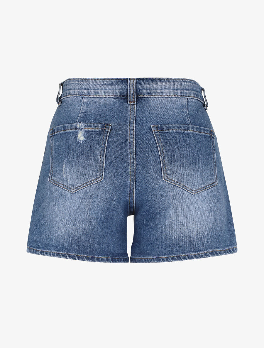 Short délavé et déchiré coupe droite - Bleu - 2