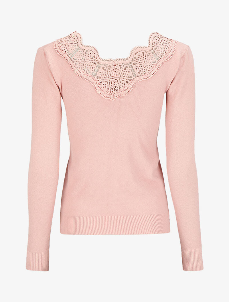 Pull à décolleté profond en U - Rose poudré - 2