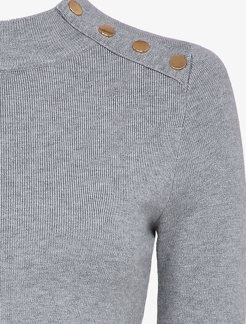 Pull stretch à détails dorés - Gris clair - 3
