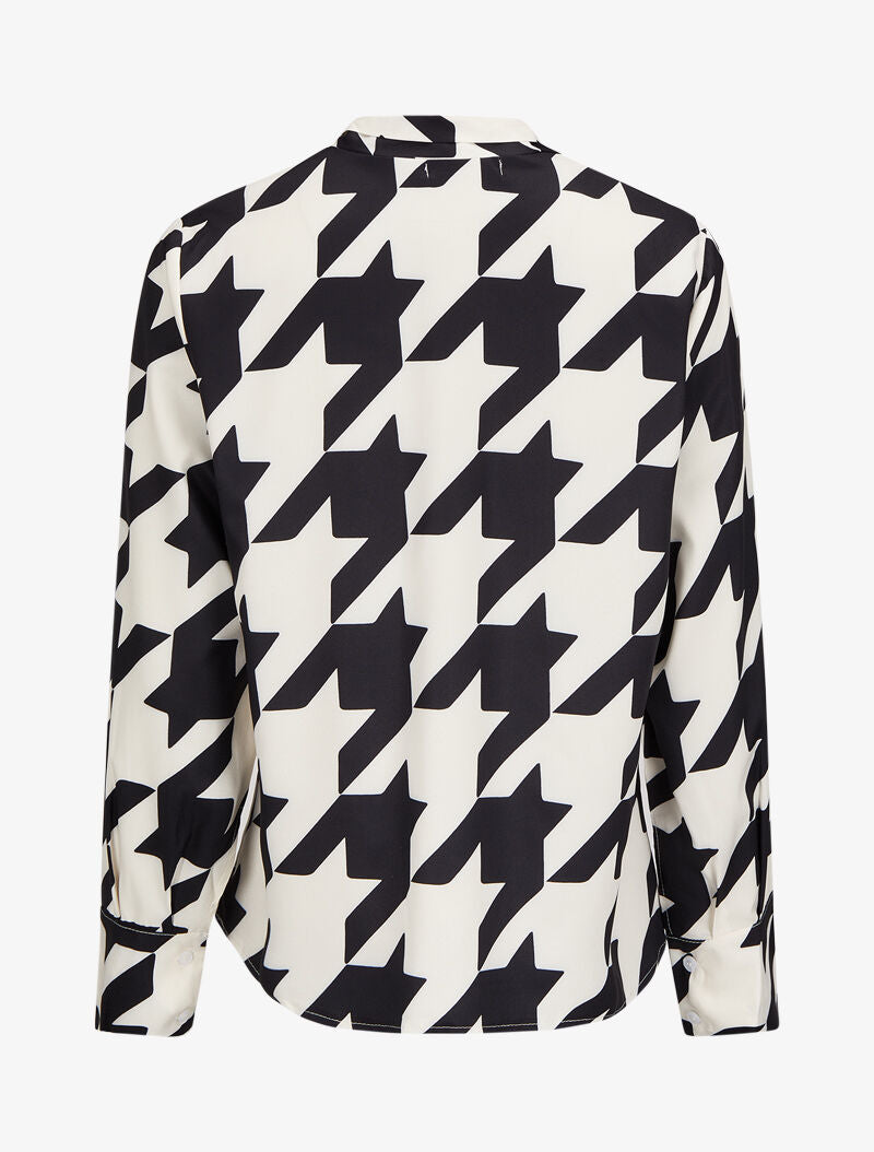 Blouse à col lavallière à imprimé pied de coq - Noir - 2