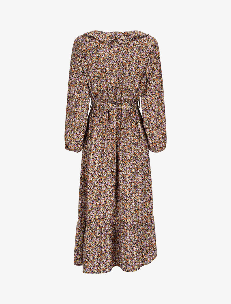 Robe imprimé fleuri à col V volanté - Noir - 2