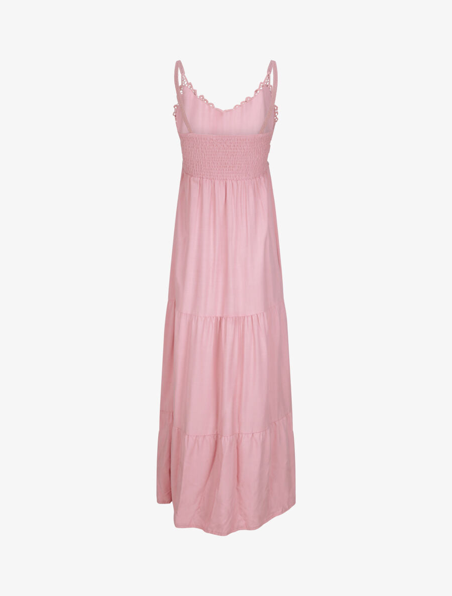 Robe longue empire à col V en dentelle - Rose - 2