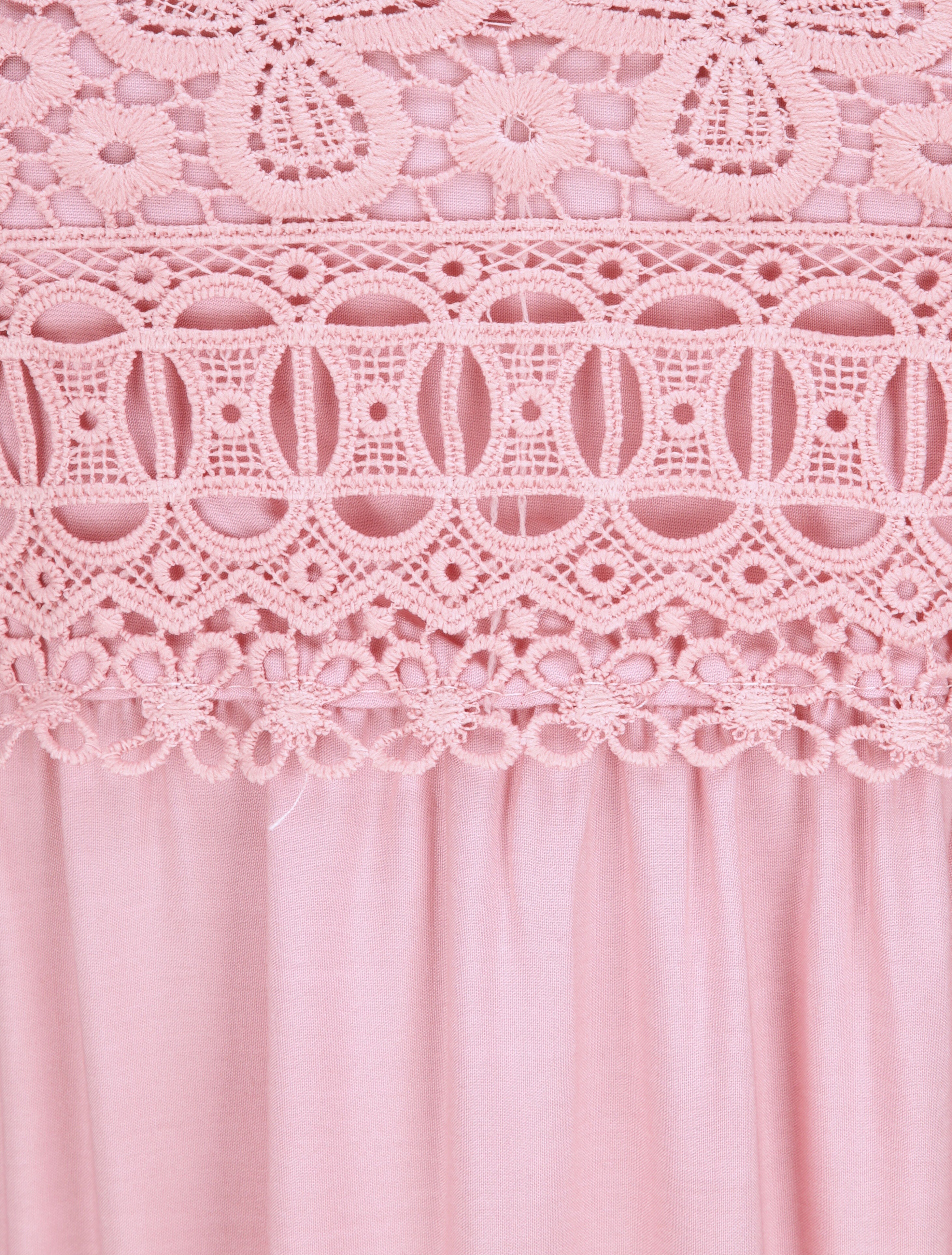 Robe longue empire à col V en dentelle - Rose - 3