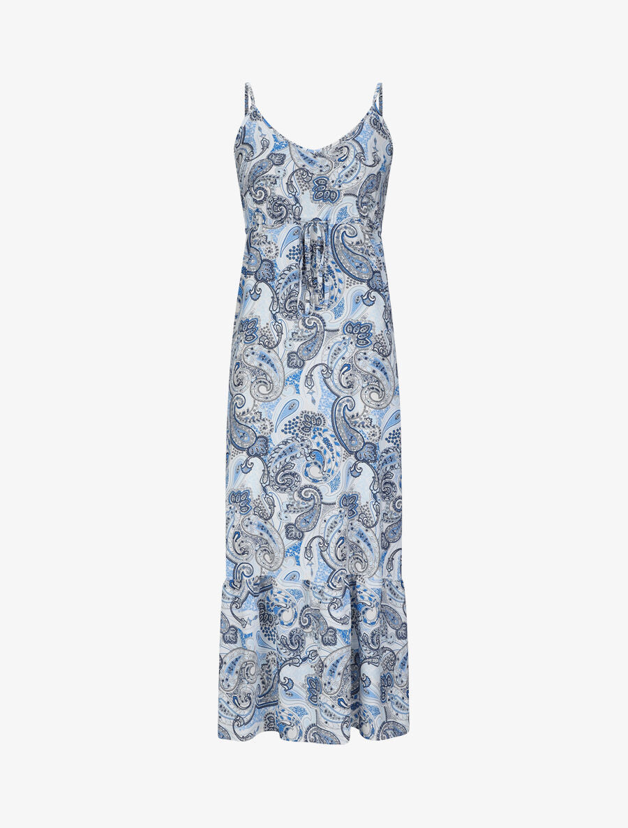 Robe longue empire imprimé cachemire à bretelles - Bleu - 4