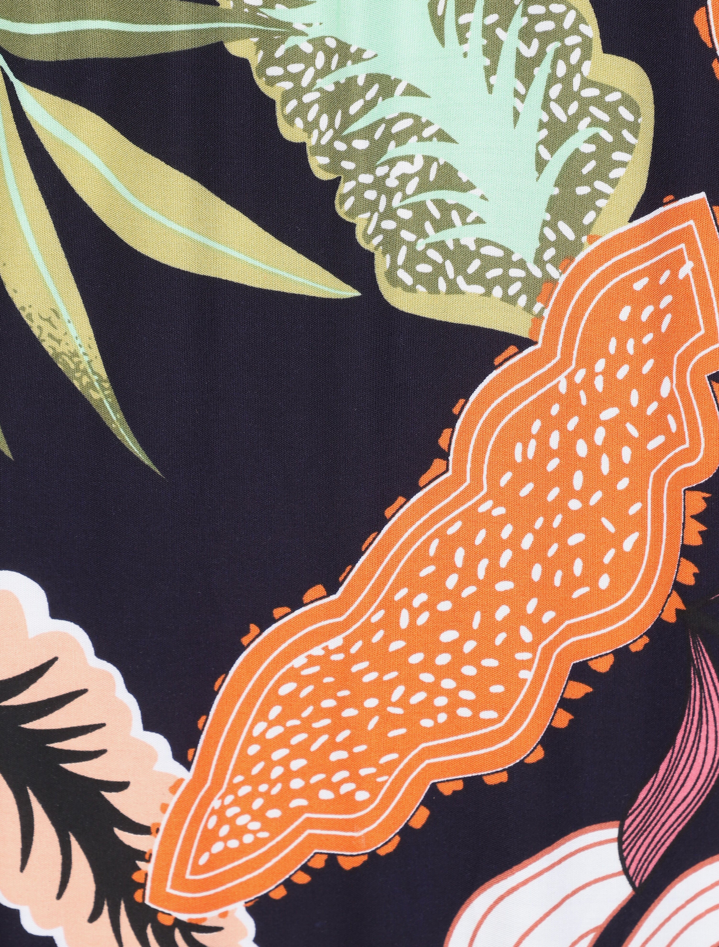 Robe longue empire imprimé plantes tropicales à bretelles - Marine - 3