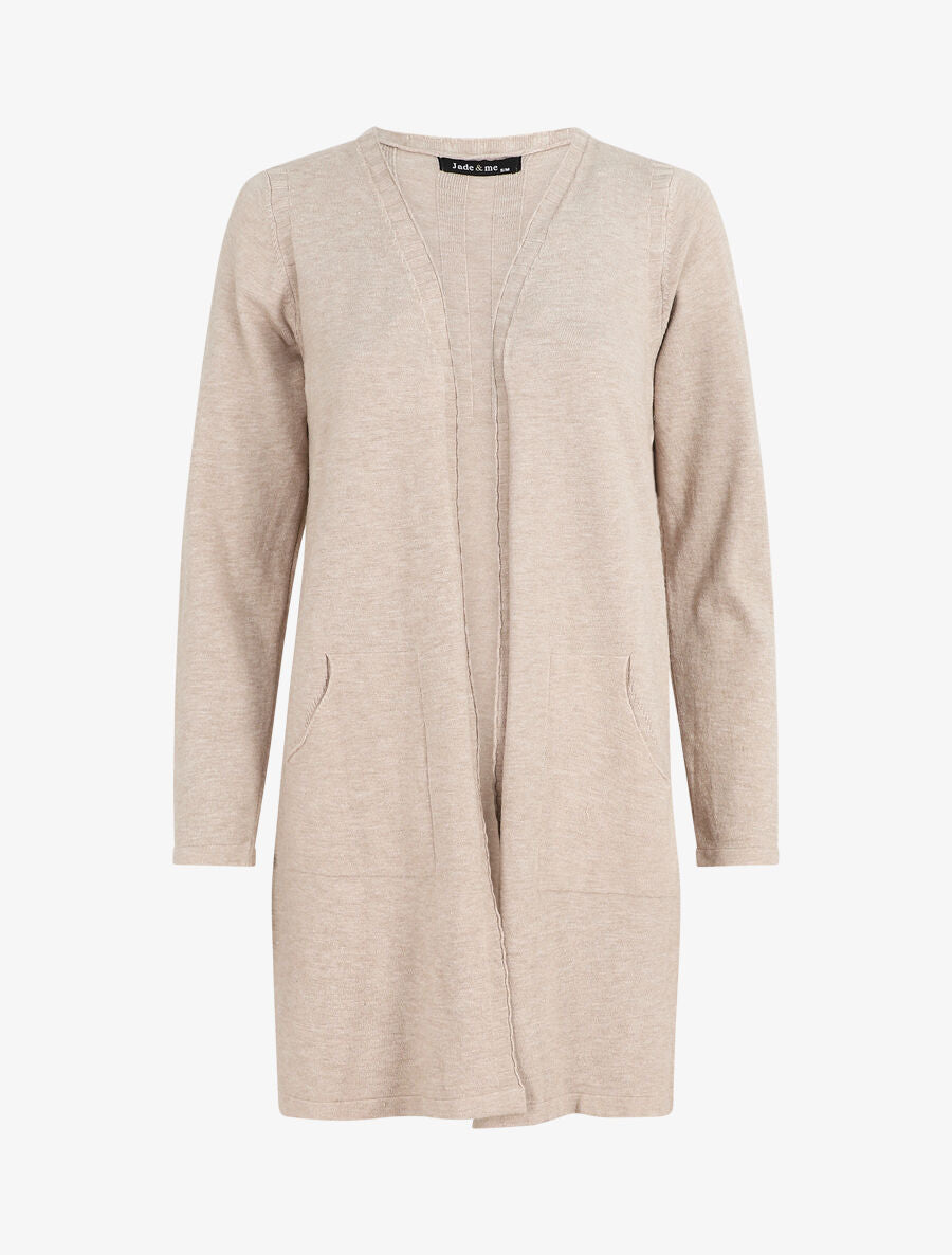 Gilet mi-long à manches longues - Beige - 1