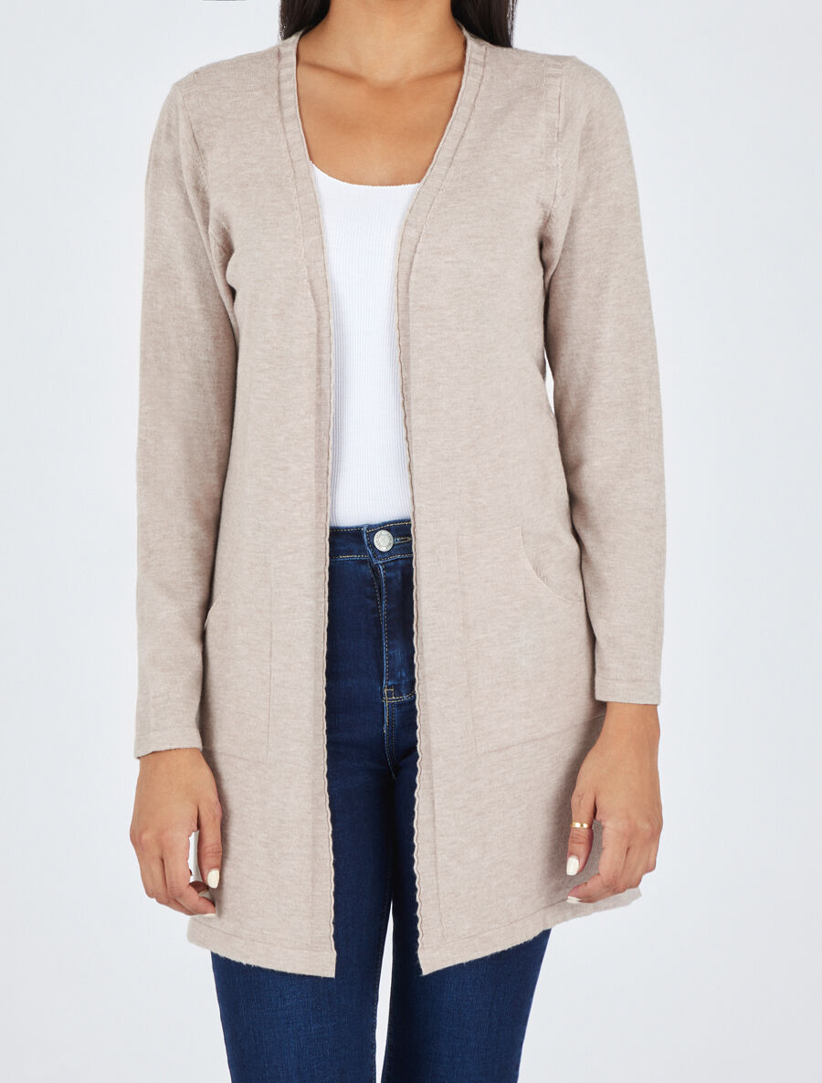 Gilet mi-long à manches longues - Beige - 4