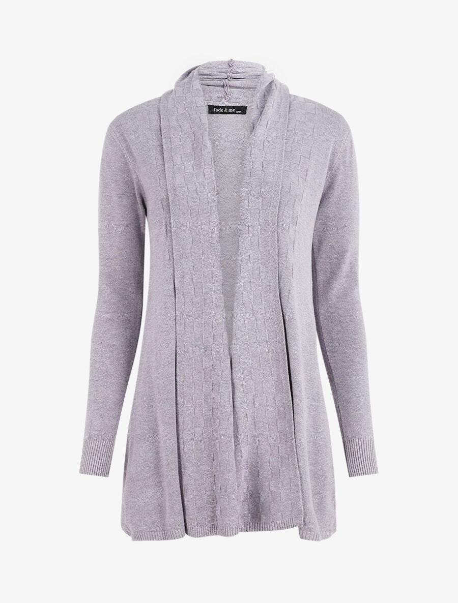 Gilet mi-long à col châle damier - Gris clair - 5