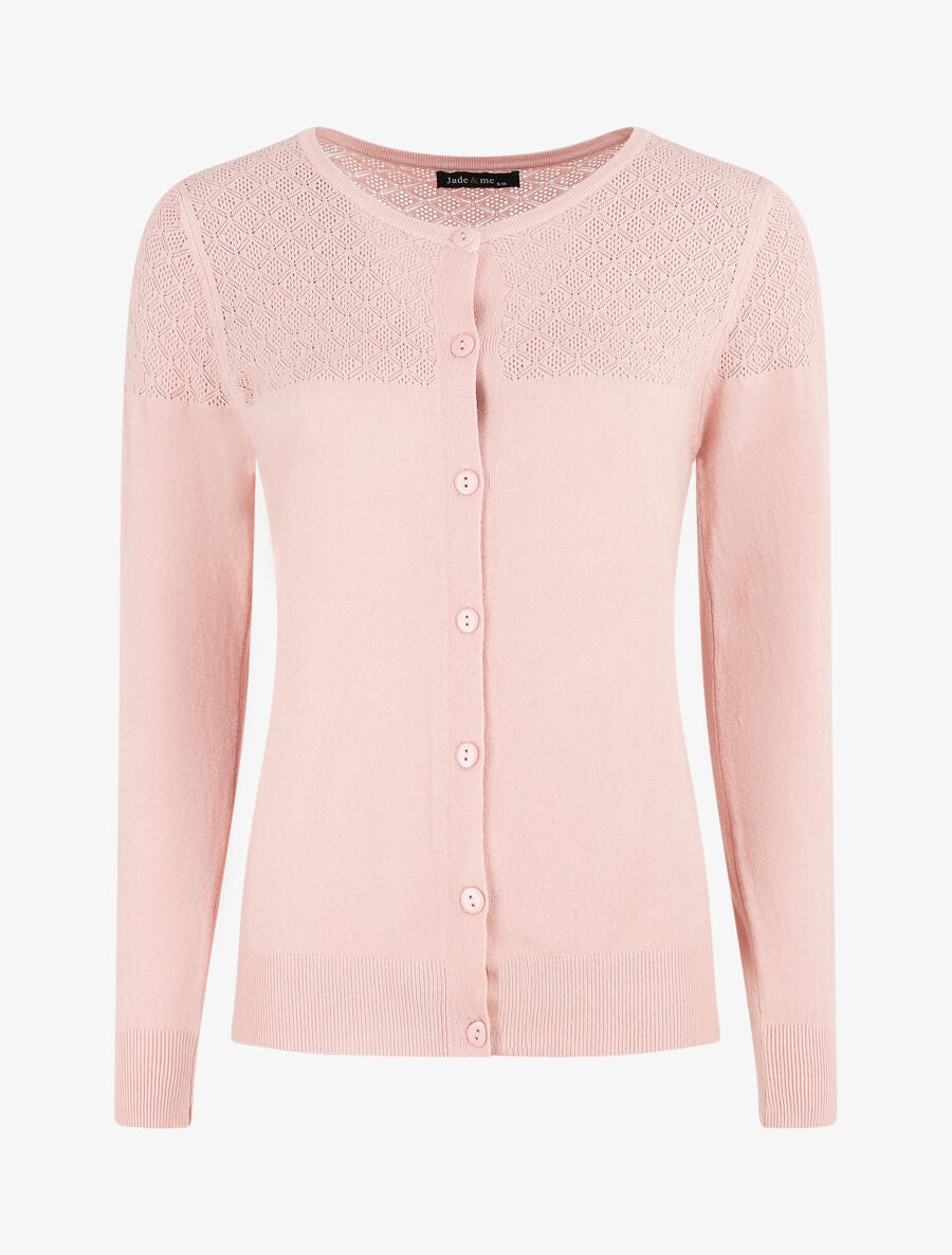 Gilet uni à manches longues - Rose poudré - 5