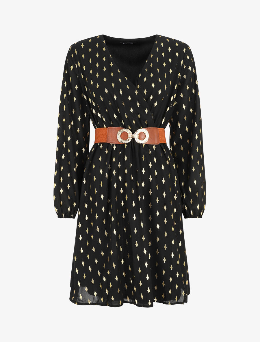 Robe courte imprimé graphique irisé - Noir - 1