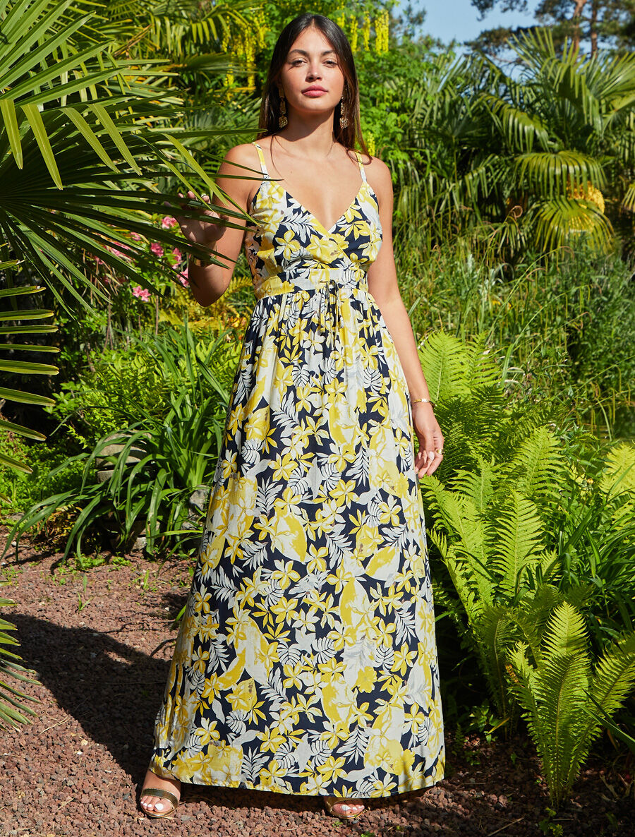 Robe longue empire à imprimé fleurs - Jaune - 4