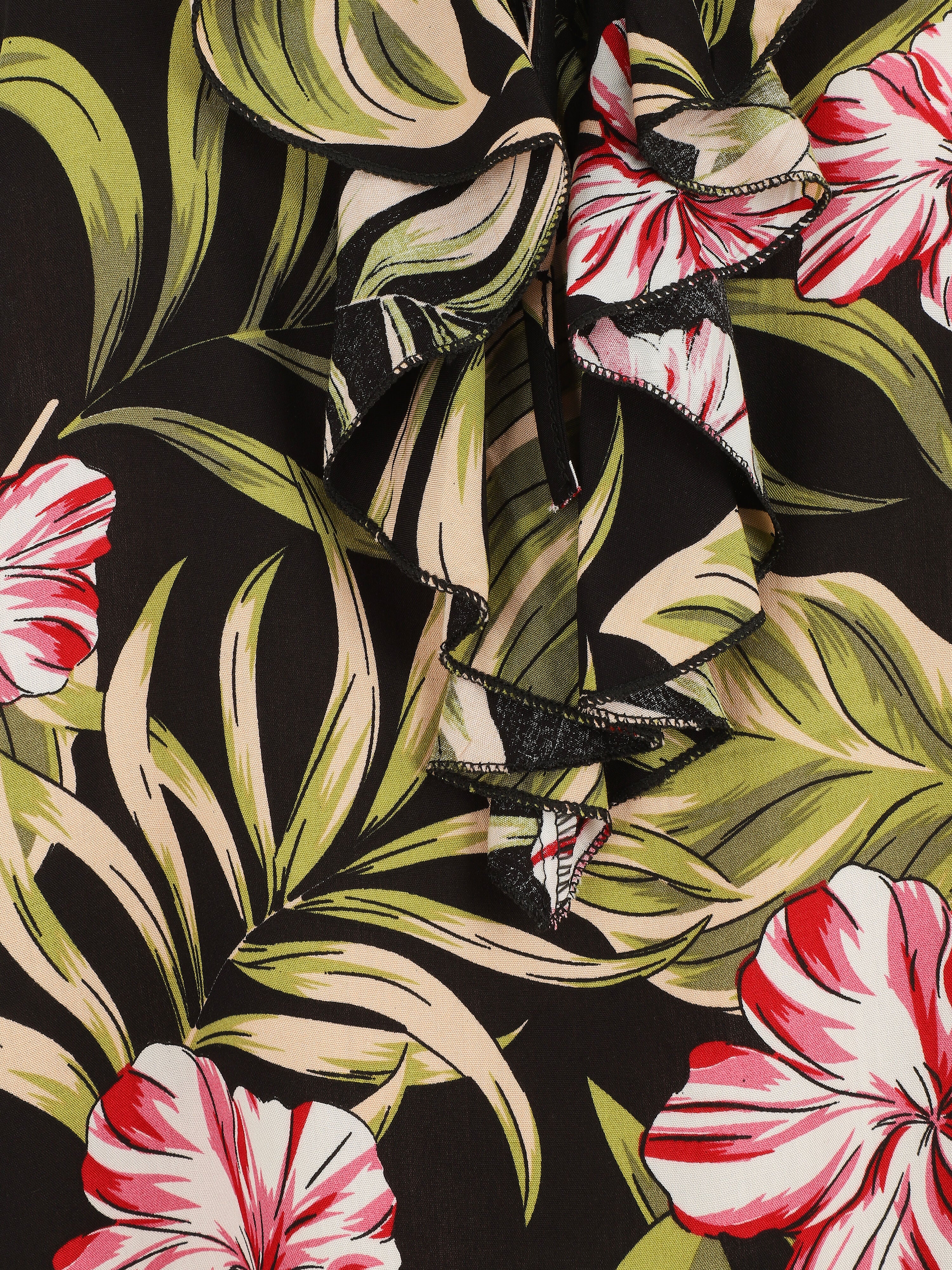 Caraco volanté à imprimé fleurs tropicales - Noir - 3