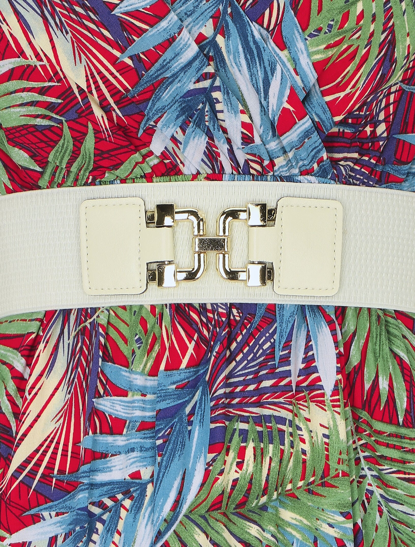 Robe longue élastiquée imprimé feuilles - Bleu - 3