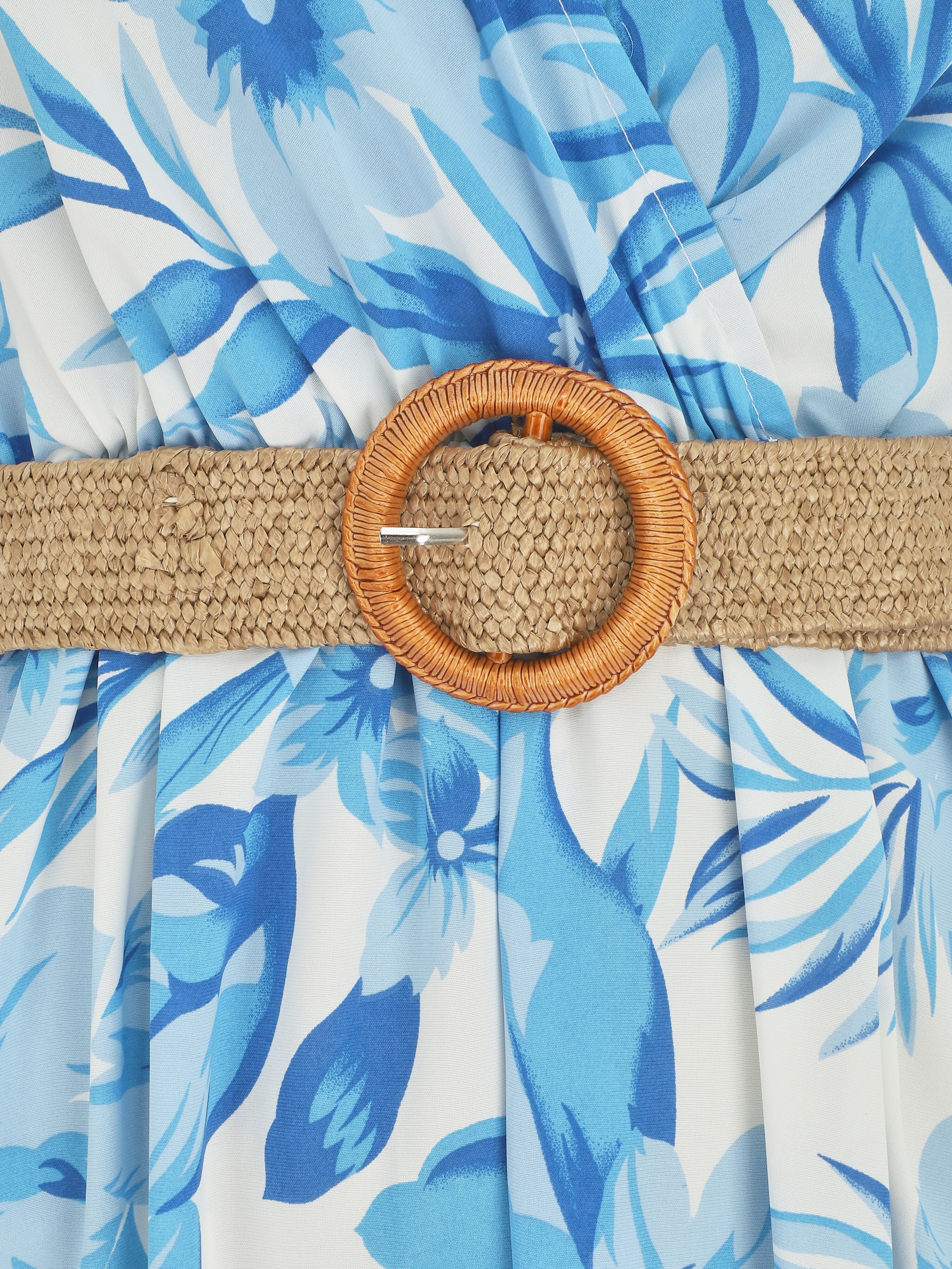 Robe longue imprimé grandes fleurs à bretelles - Bleu - 3