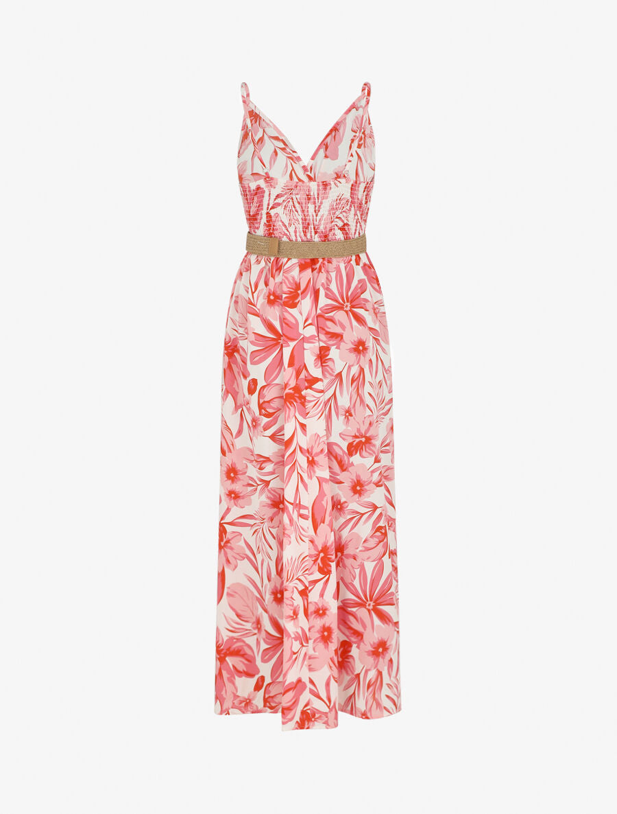 Robe longue imprimé grandes fleurs à bretelles - Rouge - 2