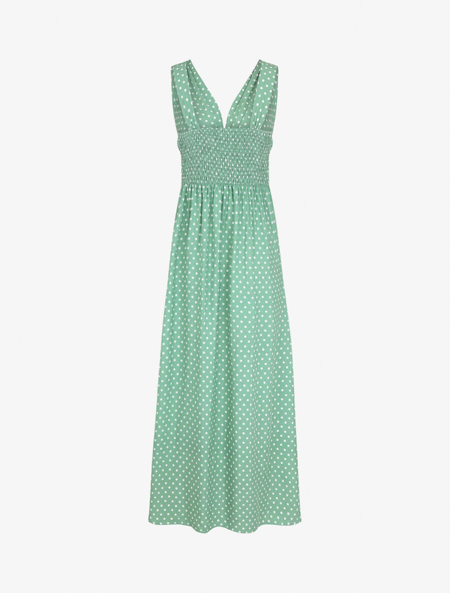 Robe longue à pois sans manches - Vert d&