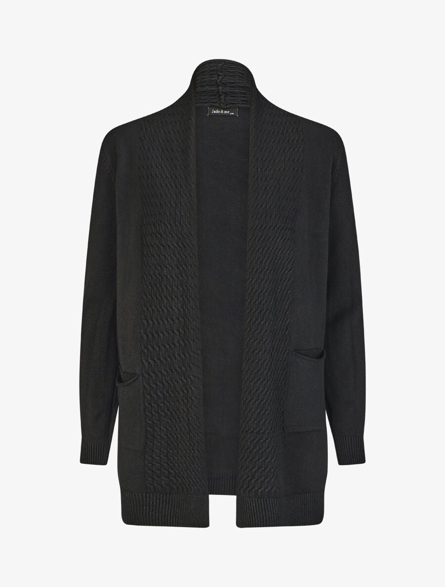 Gilet mi-long uni à pans texturées - Noir - 4