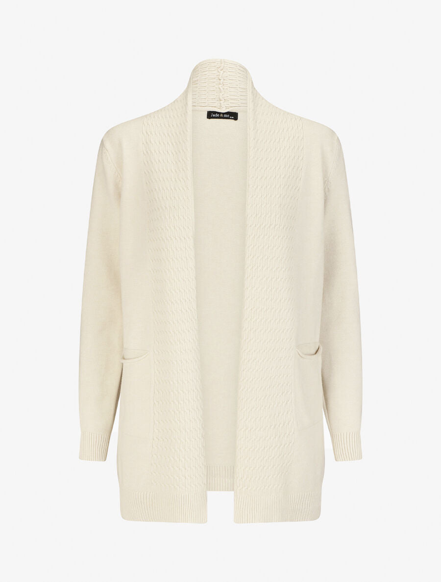 Gilet mi-long uni à pans texturées - Crème - 1