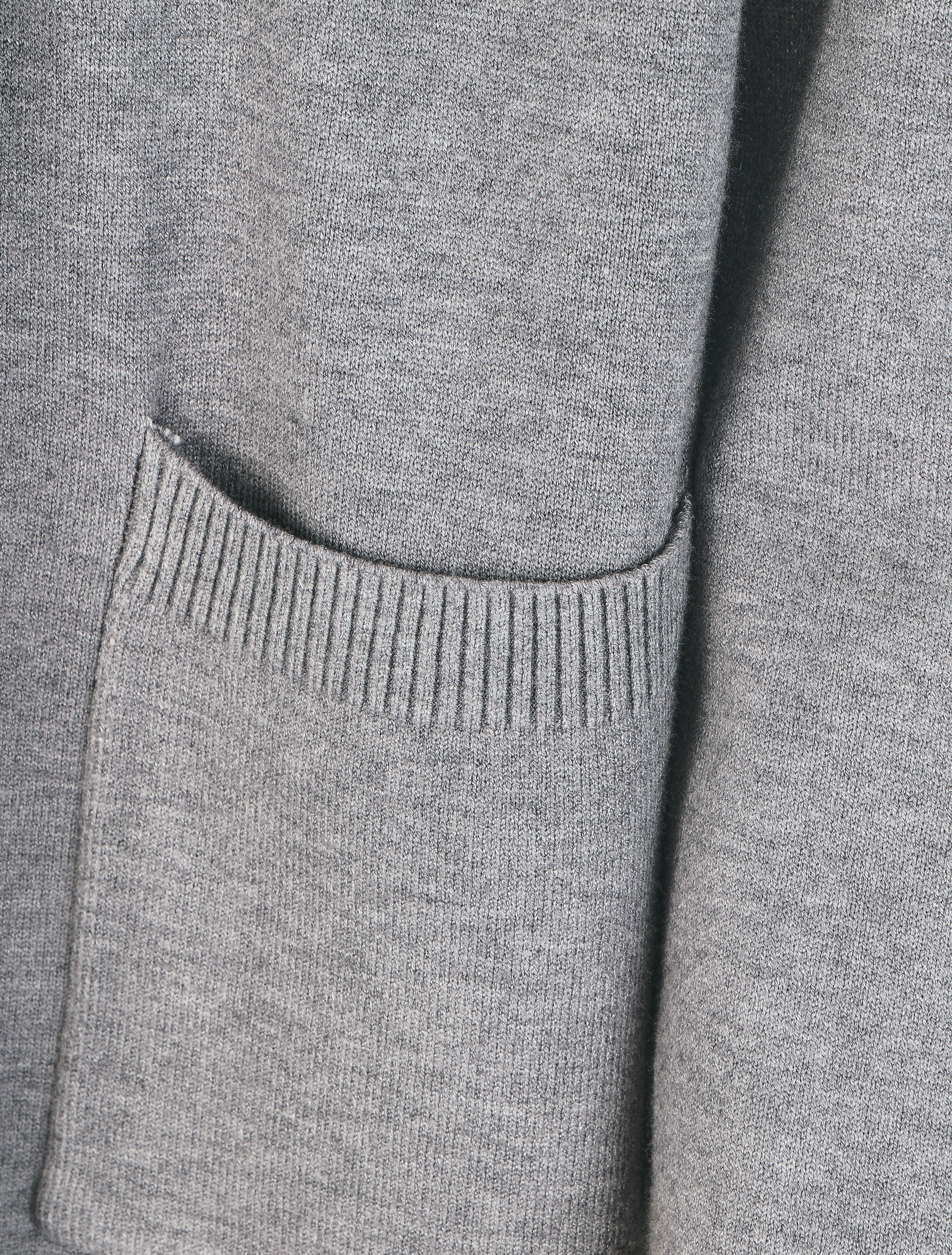 Gilet mi-long uni à bords côtelés - Gris clair - 3